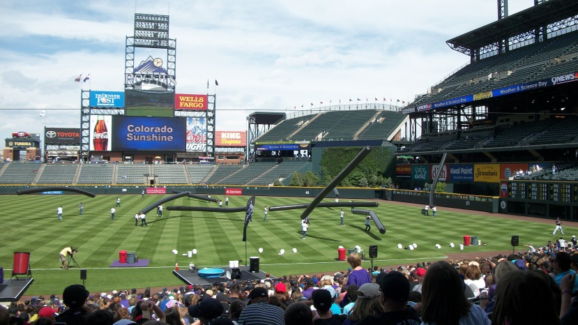 Inflated Solar Bags In the Outfield at Coors Field at 9 News Weather & Science Day-  © 2012 rockingroxfan