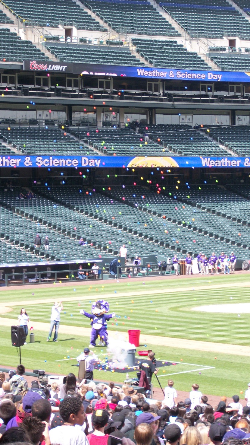 Dinger Admires an Explosion of Color from Colorful Balls at 9 News Weather & Science Day- © 2012 rockingroxfan